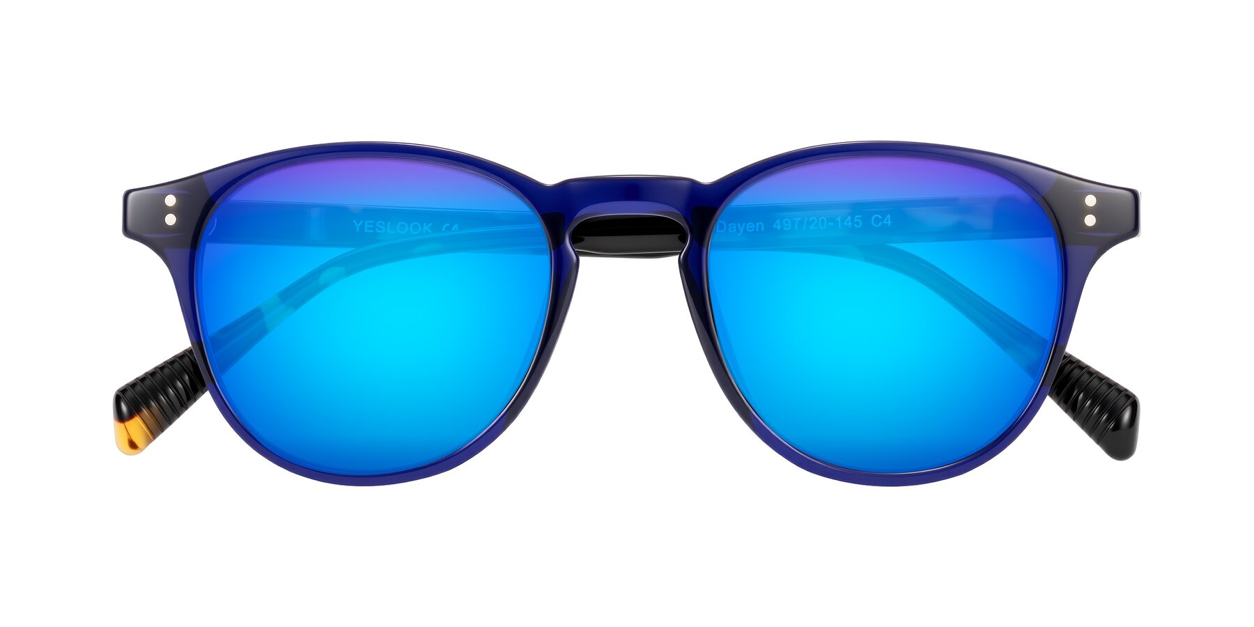 Folded Front of Dayen in Navy Blue/Tortoise with Blue Mirrored Lenses