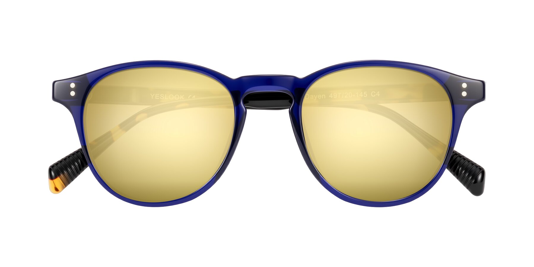 Folded Front of Dayen in Navy Blue/Tortoise with Gold Mirrored Lenses