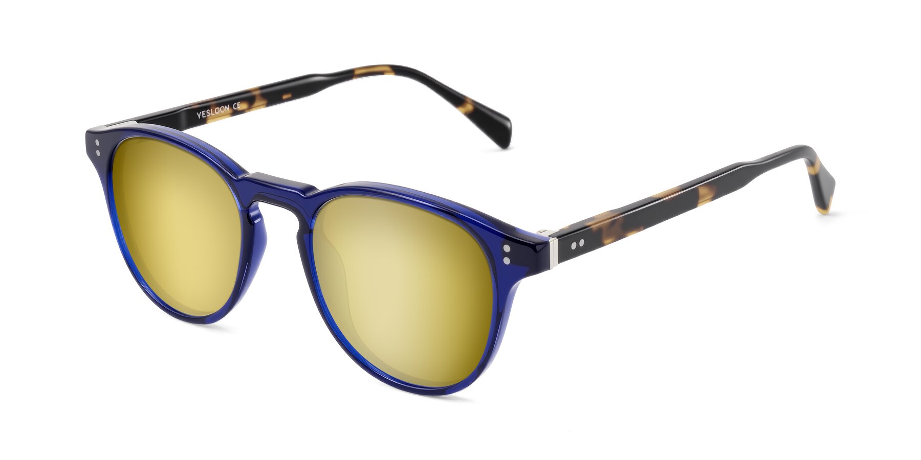 Angle of Dayen in Navy Blue/Tortoise with Gold Mirrored Lenses