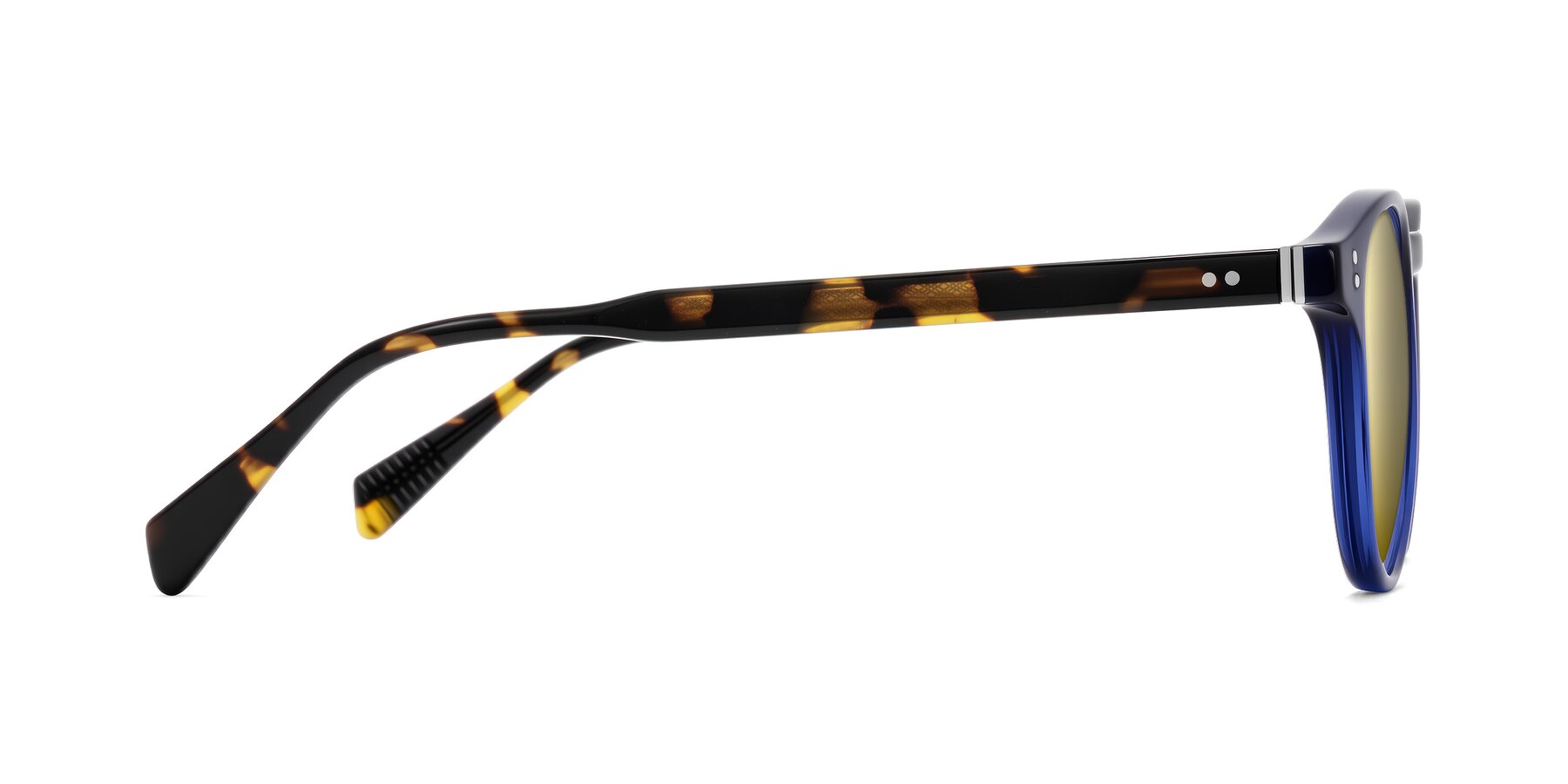 Side of Dayen in Navy Blue/Tortoise with Gold Mirrored Lenses