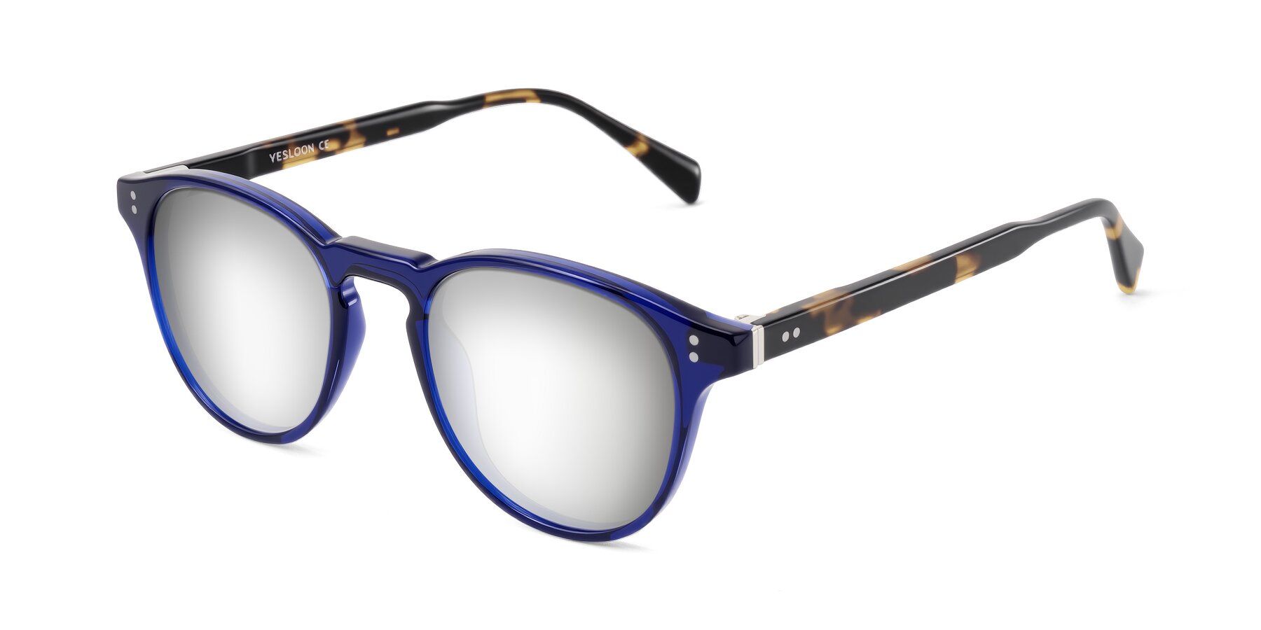 Angle of Dayen in Navy Blue/Tortoise with Silver Mirrored Lenses