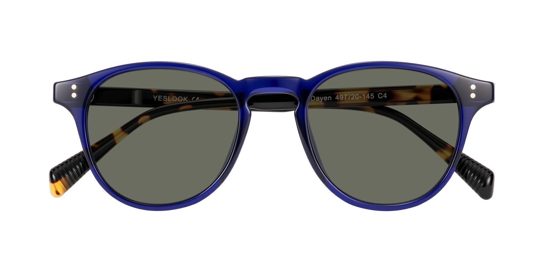 Folded Front of Dayen in Navy Blue/Tortoise with Gray Polarized Lenses