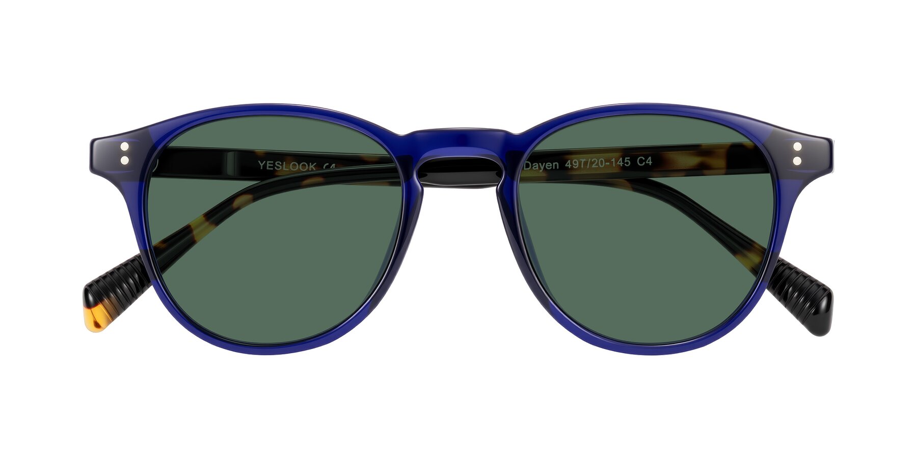 Folded Front of Dayen in Navy Blue/Tortoise with Green Polarized Lenses