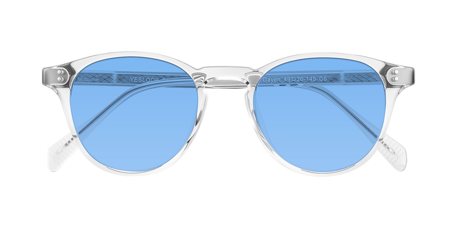 Folded Front of Dayen in Clear with Medium Blue Tinted Lenses