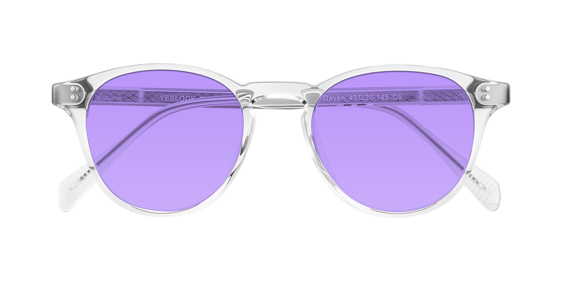 Folded Front of Dayen in Clear with Medium Purple Tinted Lenses