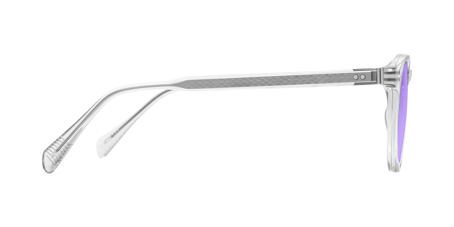 Side of Dayen in Clear with Medium Purple Tinted Lenses