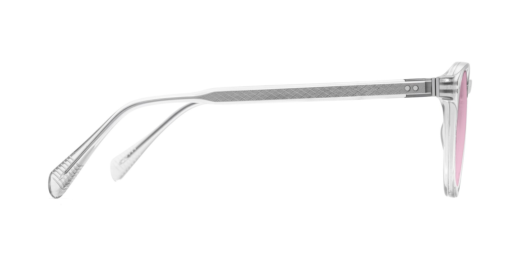 Side of Dayen in Clear with Light Wine Tinted Lenses