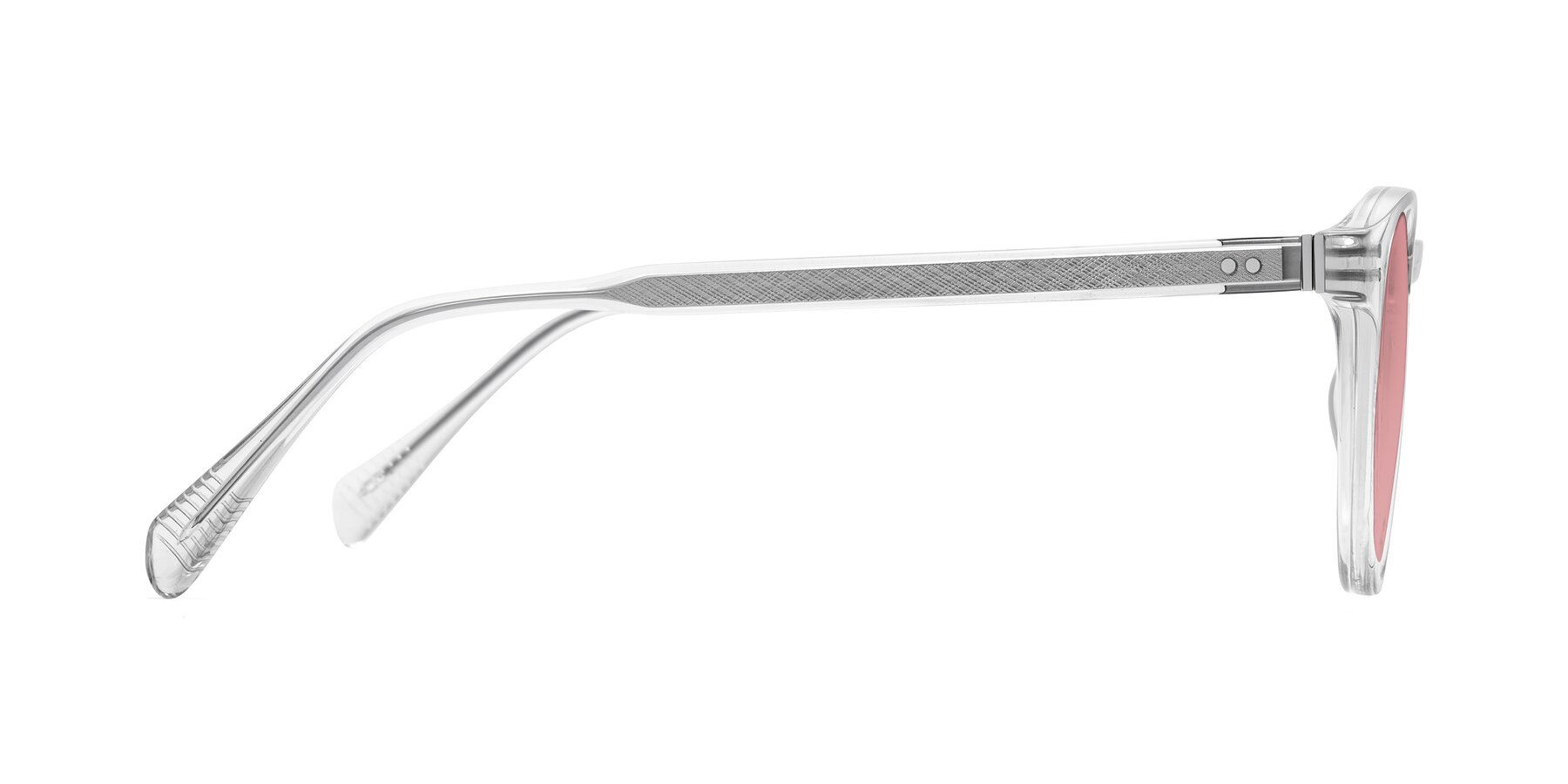 Side of Dayen in Clear with Medium Garnet Tinted Lenses