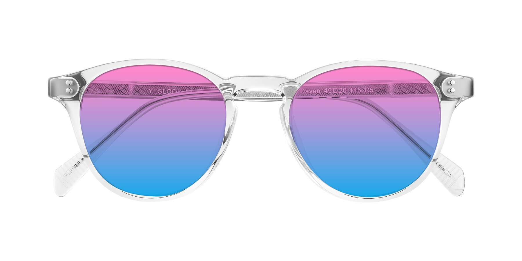 Folded Front of Dayen in Clear with Pink / Blue Gradient Lenses