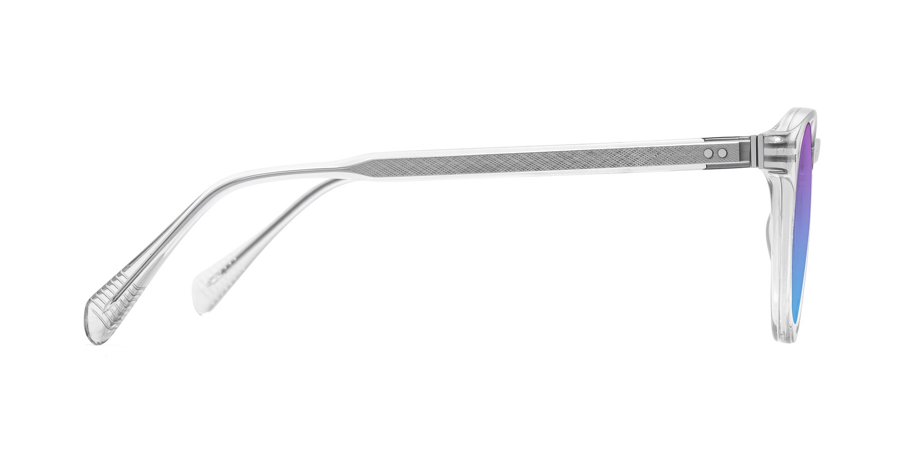 Side of Dayen in Clear with Purple / Blue Gradient Lenses