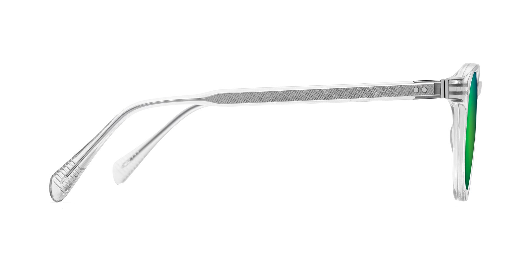 Side of Dayen in Clear with Green Mirrored Lenses