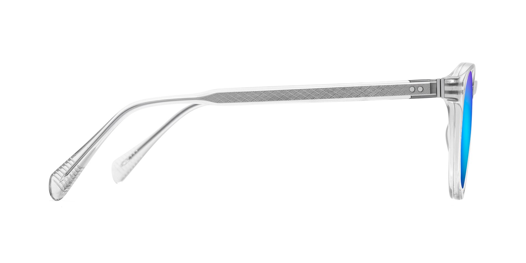 Side of Dayen in Clear with Blue Mirrored Lenses