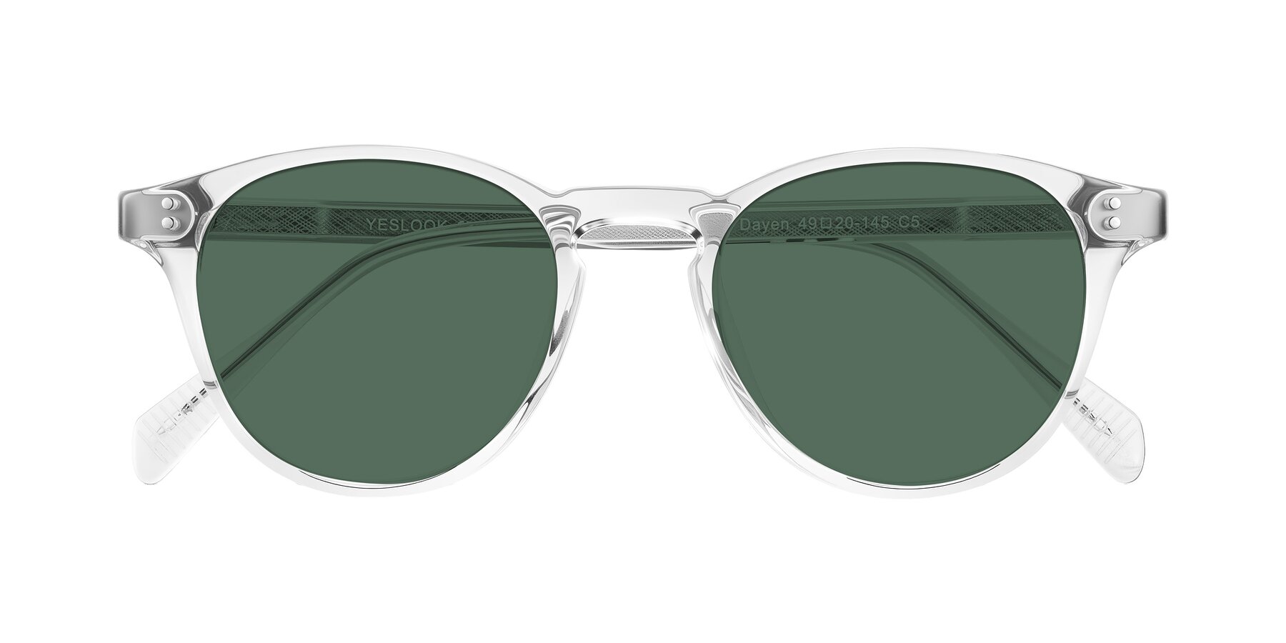 Folded Front of Dayen in Clear with Green Polarized Lenses