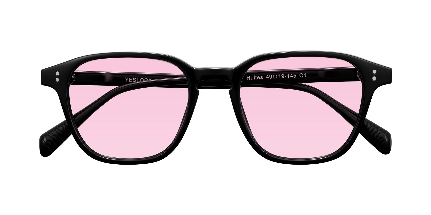 Folded Front of Huites in Black with Light Pink Tinted Lenses