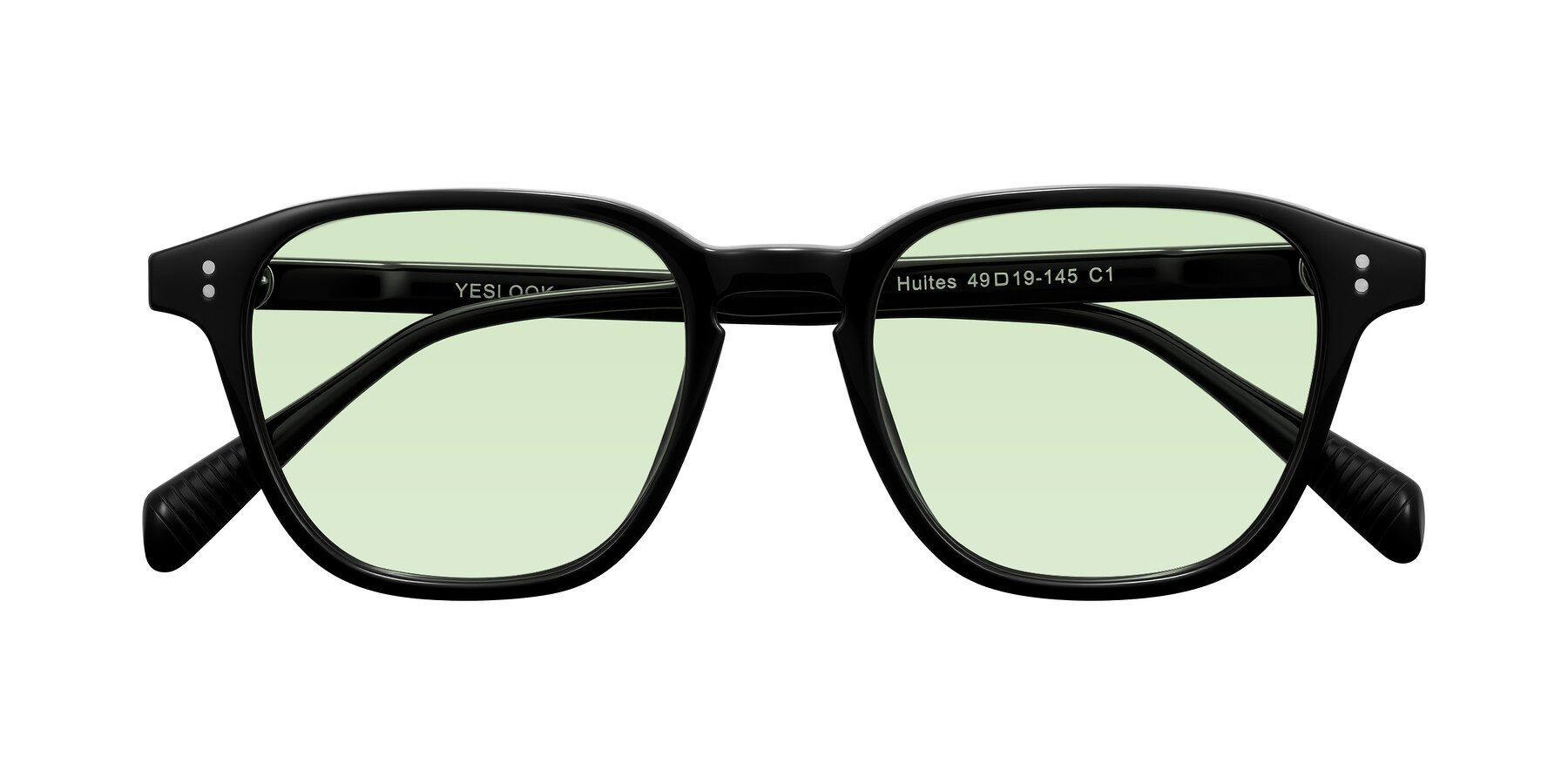 Folded Front of Huites in Black with Light Green Tinted Lenses