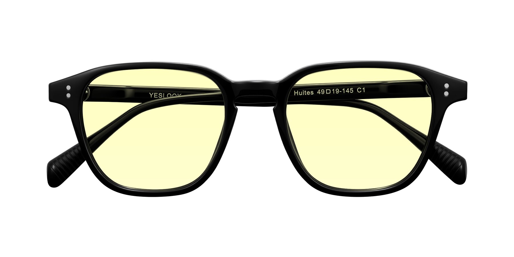 Folded Front of Huites in Black with Light Yellow Tinted Lenses