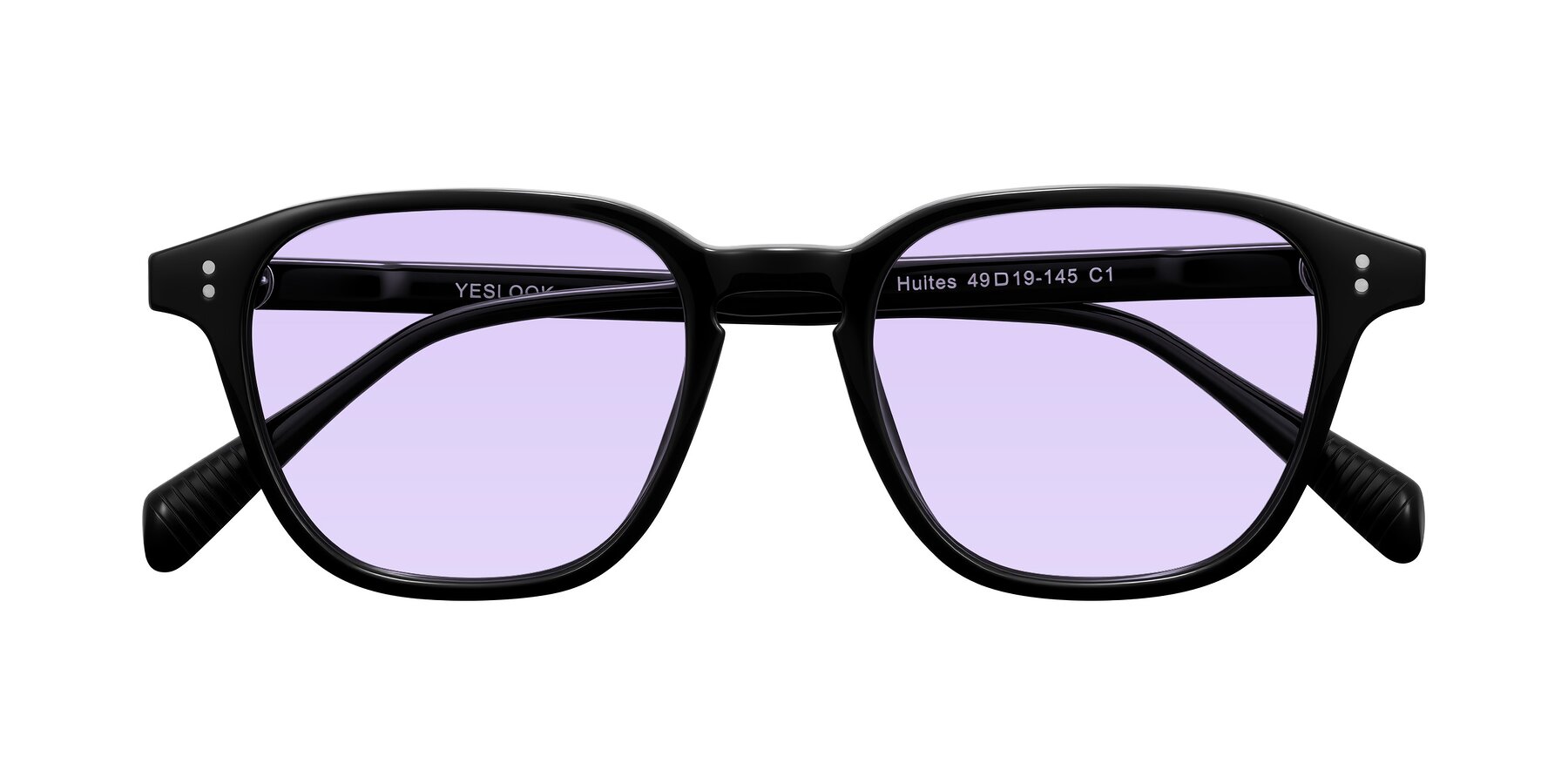 Folded Front of Huites in Black with Light Purple Tinted Lenses