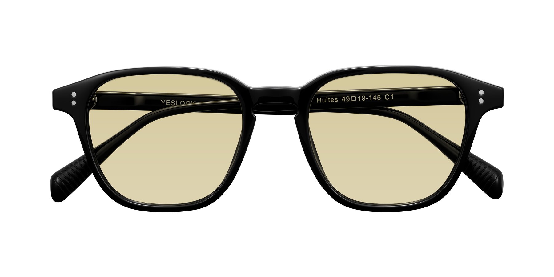 Folded Front of Huites in Black with Light Champagne Tinted Lenses