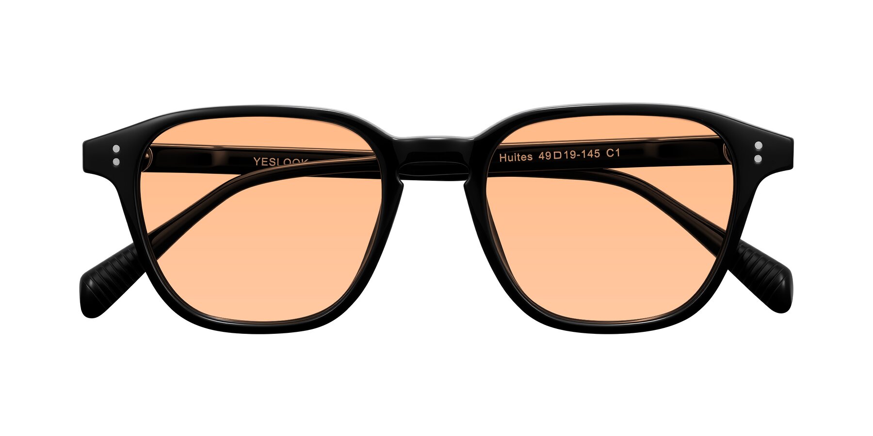 Folded Front of Huites in Black with Light Orange Tinted Lenses