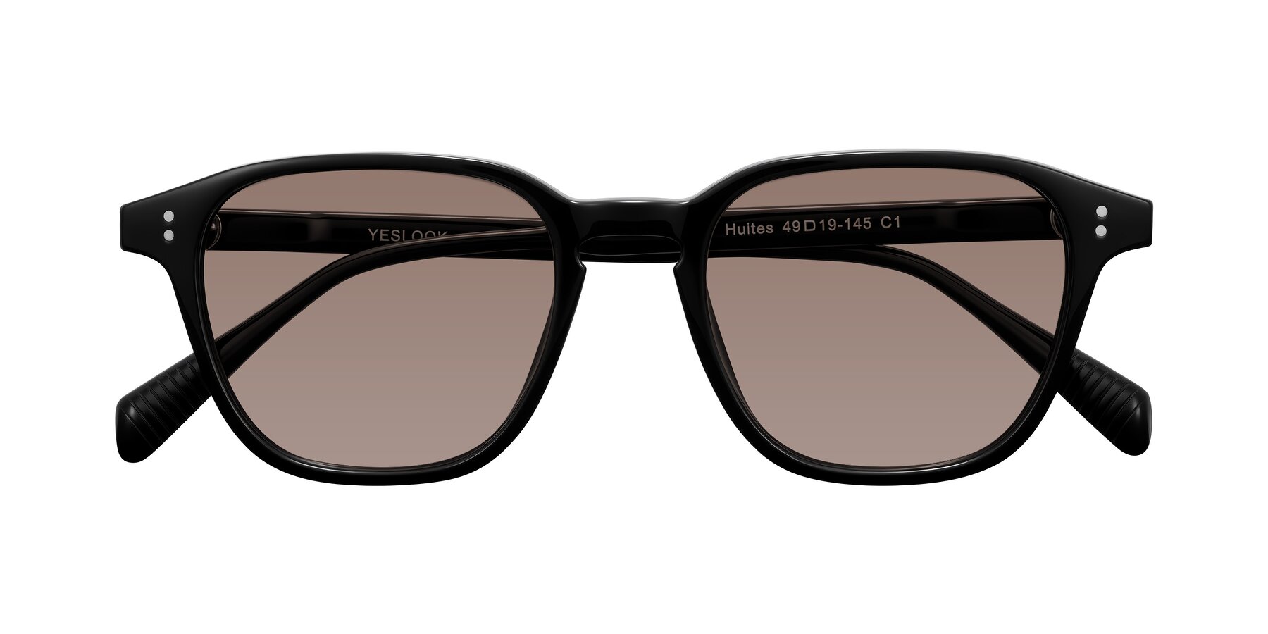 Folded Front of Huites in Black with Medium Brown Tinted Lenses
