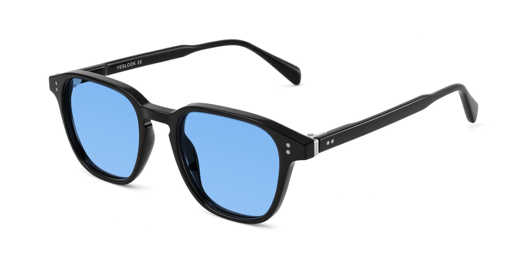 Angle of Huites in Black with Medium Blue Tinted Lenses
