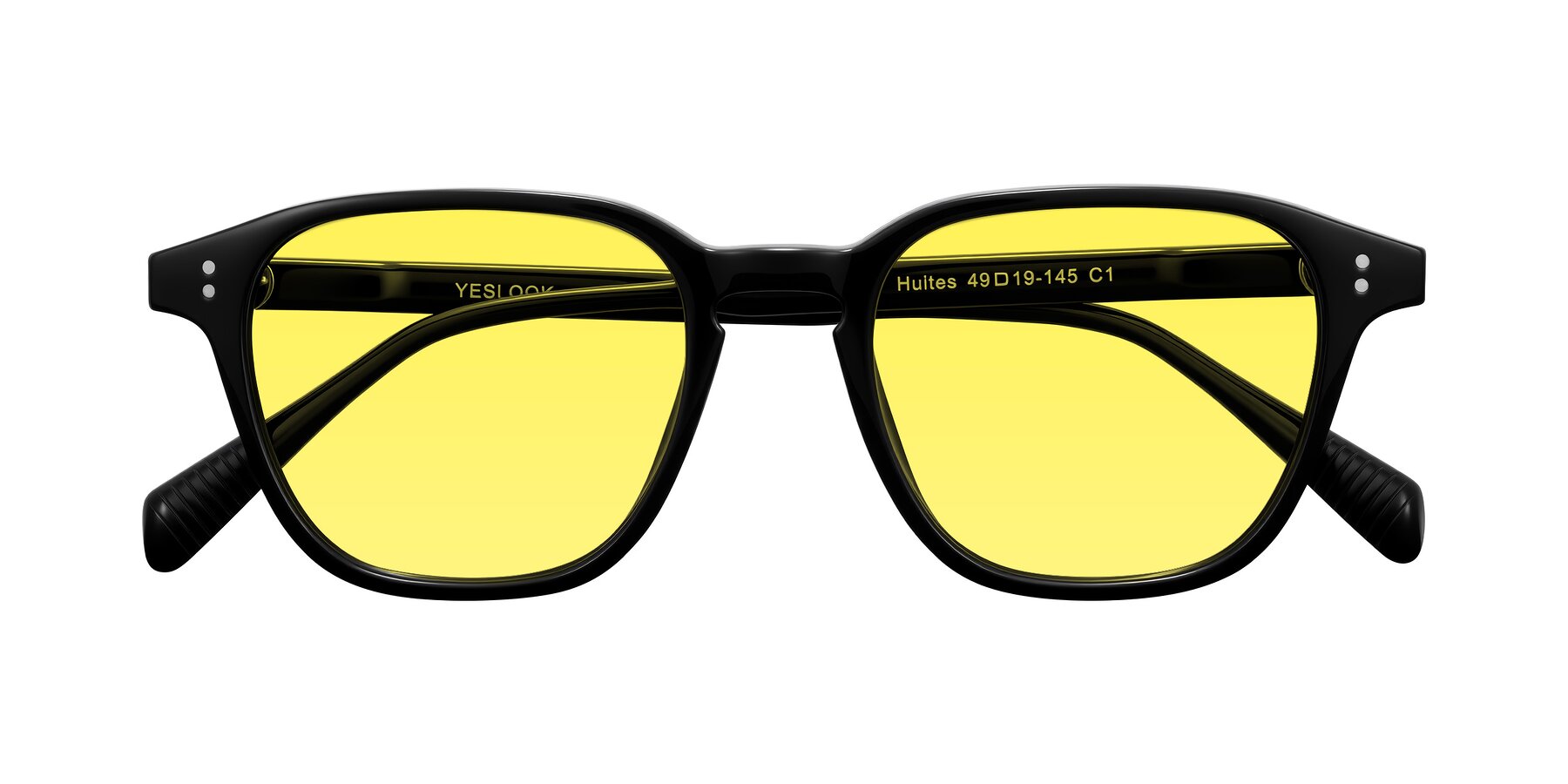 Folded Front of Huites in Black with Medium Yellow Tinted Lenses