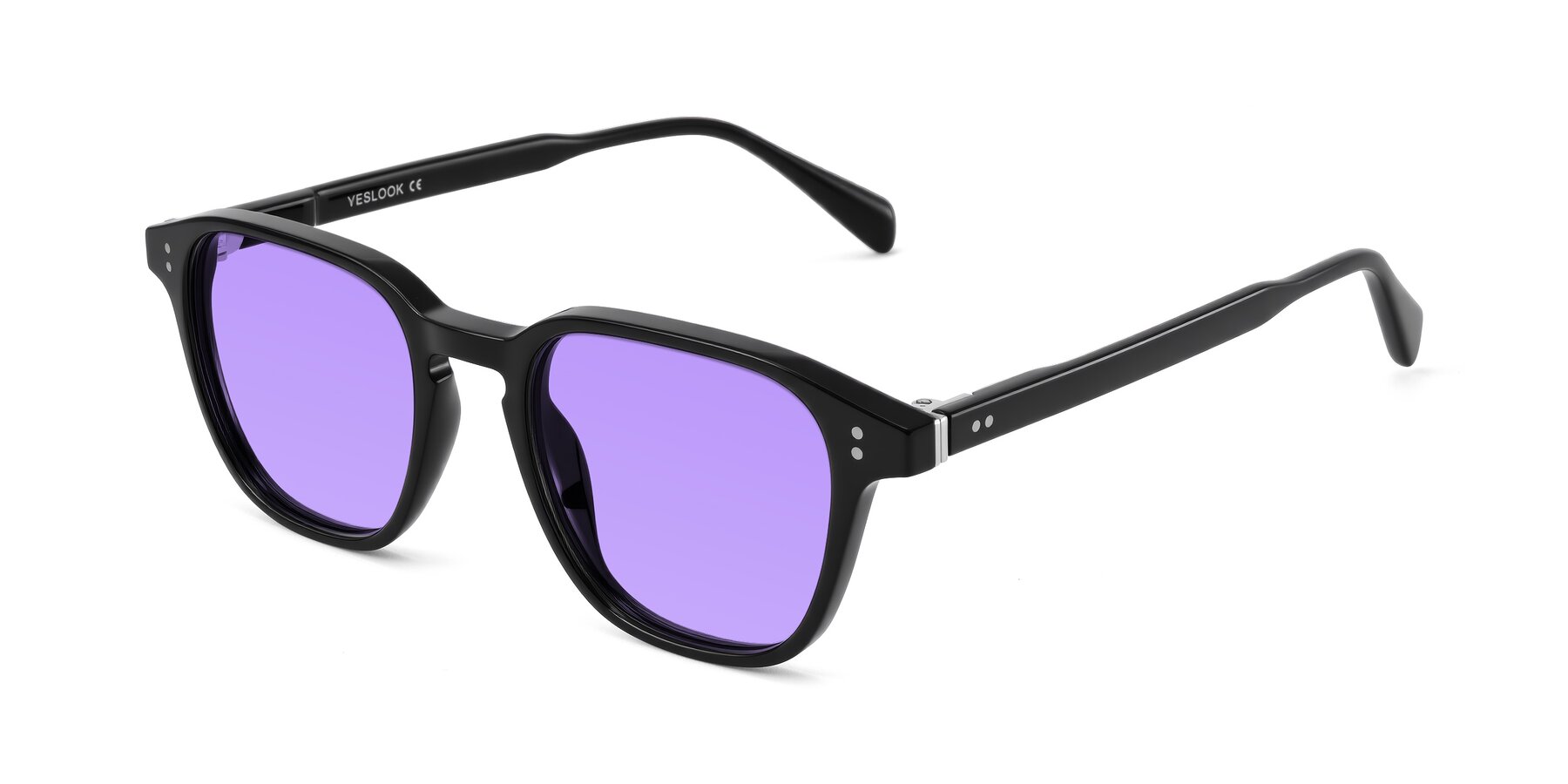 Angle of Huites in Black with Medium Purple Tinted Lenses