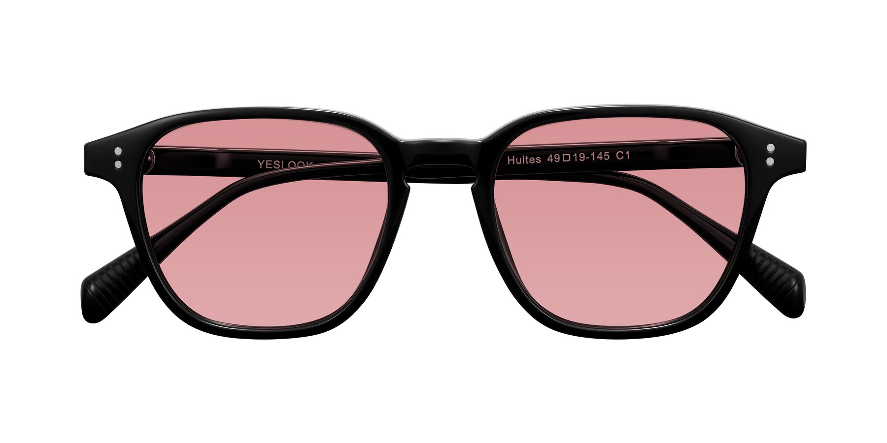 Folded Front of Huites in Black with Medium Garnet Tinted Lenses