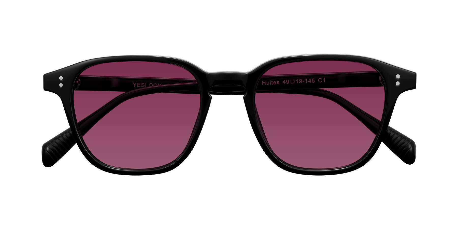 Folded Front of Huites in Black with Wine Tinted Lenses