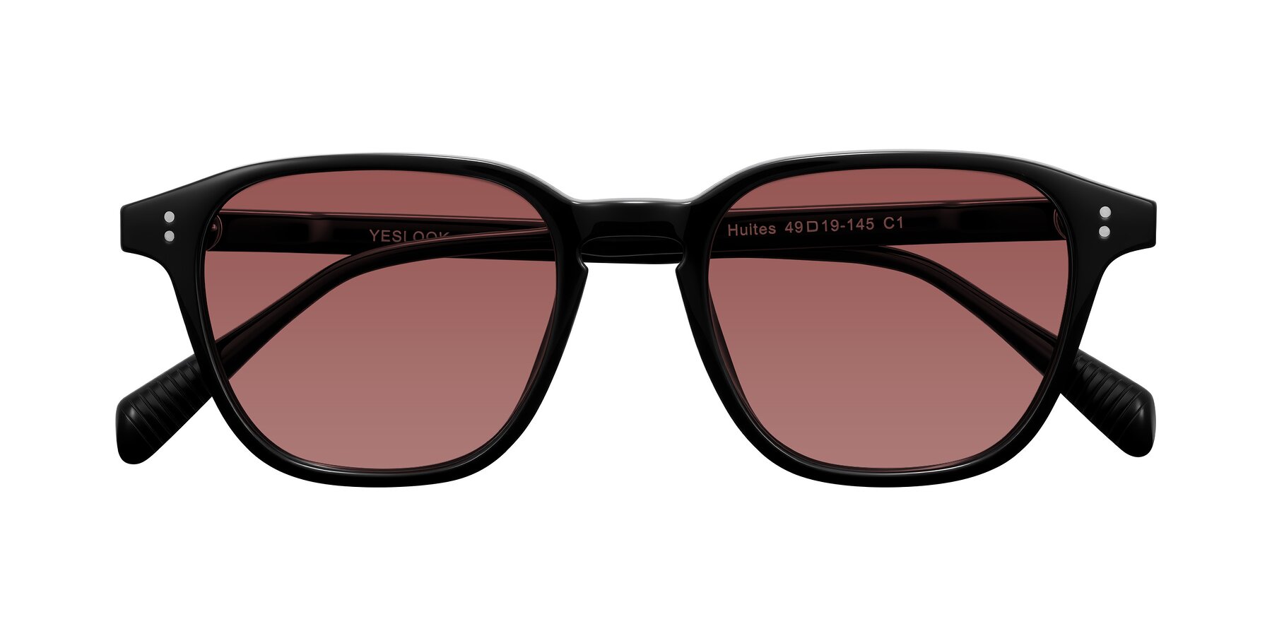 Folded Front of Huites in Black with Garnet Tinted Lenses