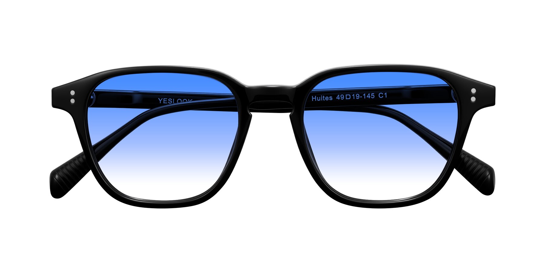 Folded Front of Huites in Black with Blue Gradient Lenses