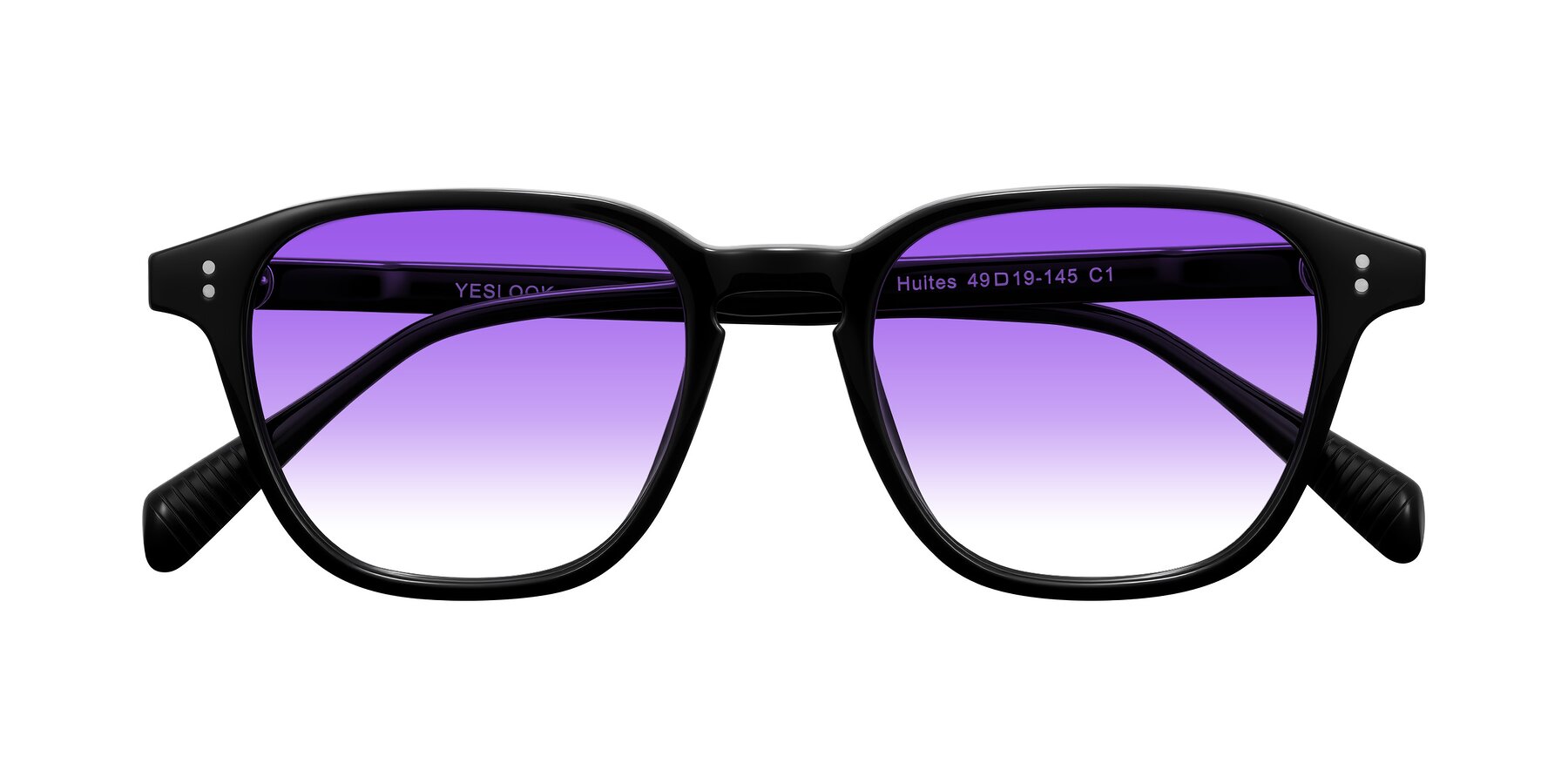 Folded Front of Huites in Black with Purple Gradient Lenses