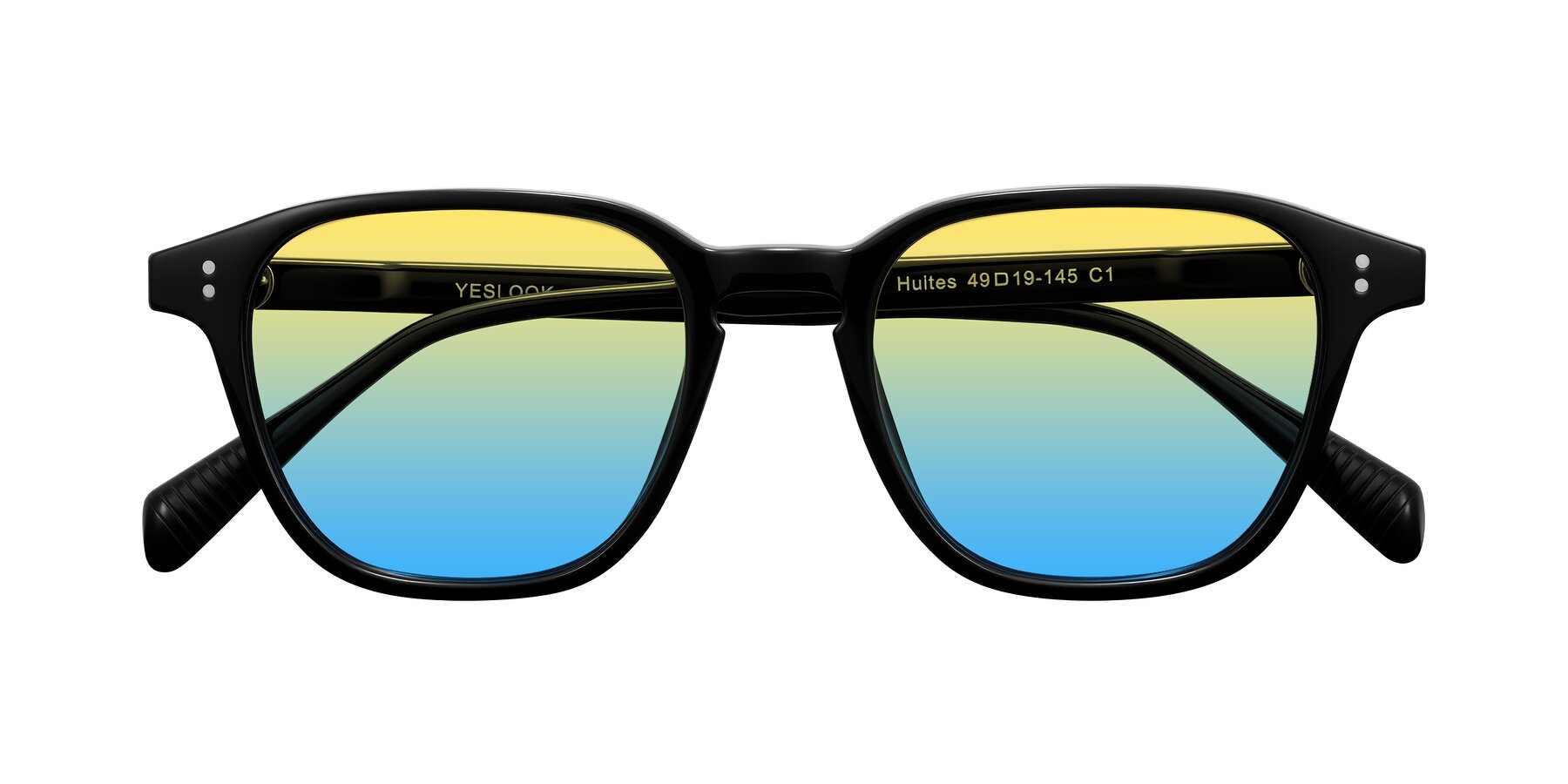 Folded Front of Huites in Black with Yellow / Blue Gradient Lenses