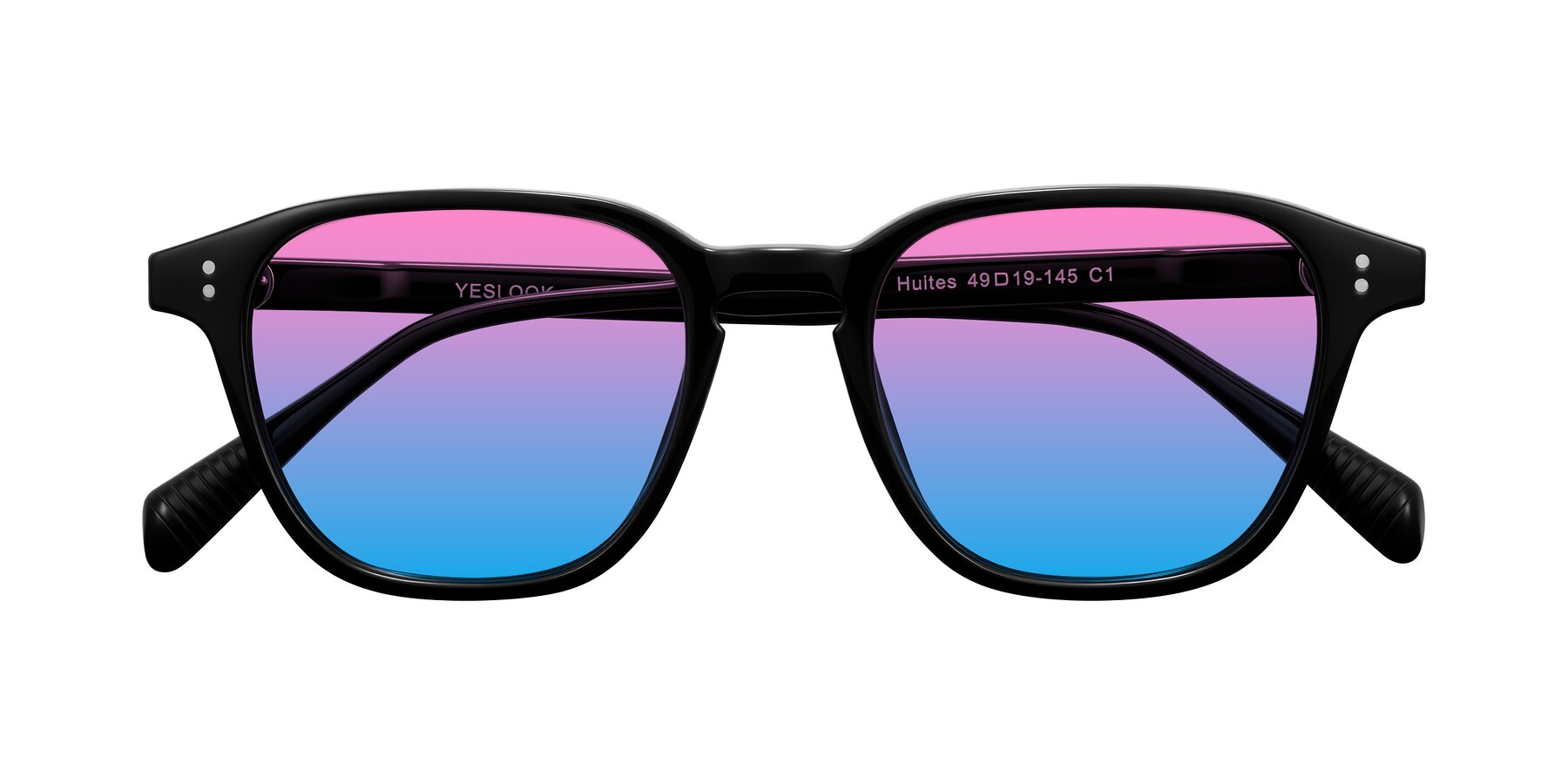 Folded Front of Huites in Black with Pink / Blue Gradient Lenses