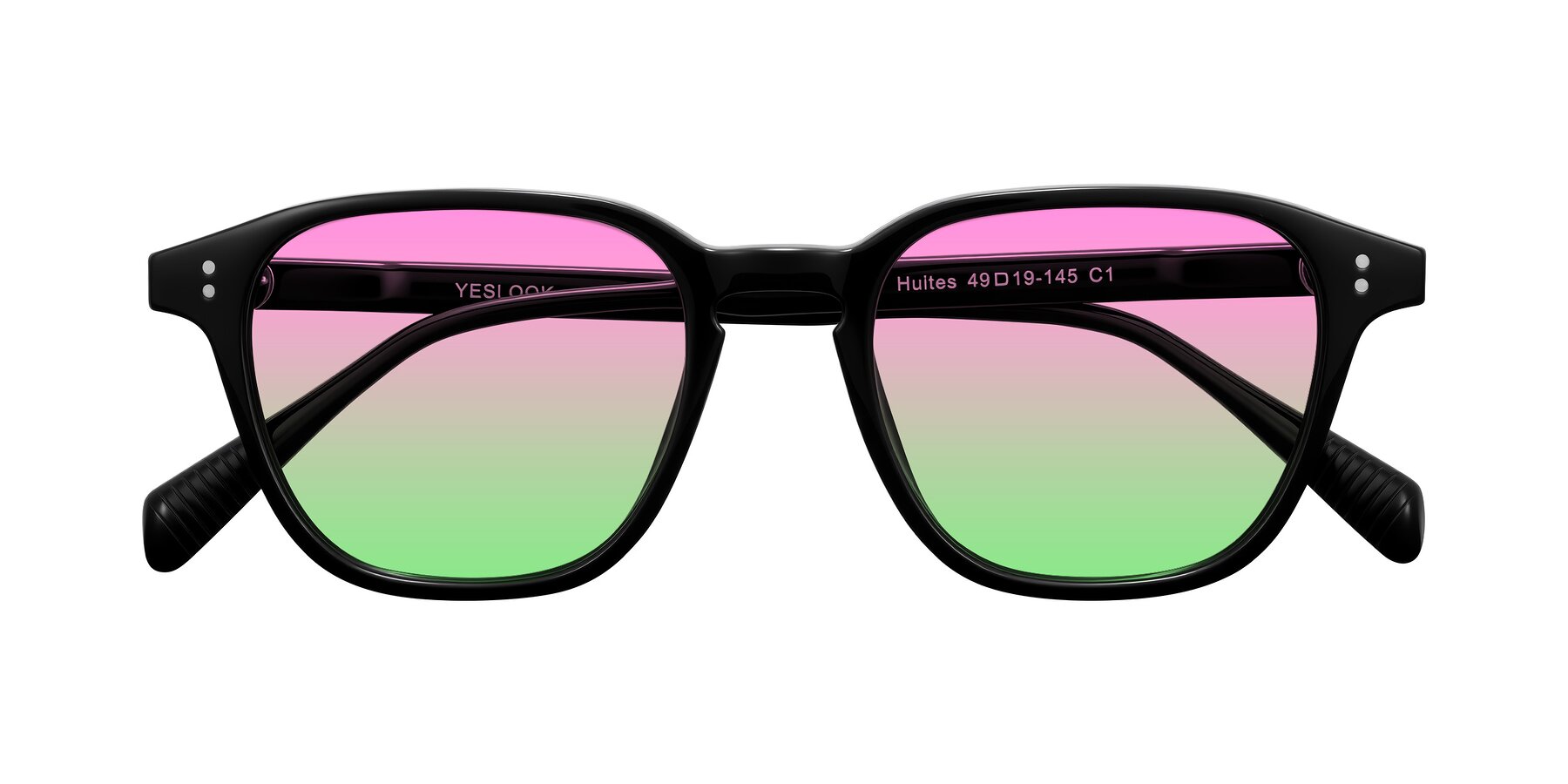 Folded Front of Huites in Black with Pink / Green Gradient Lenses
