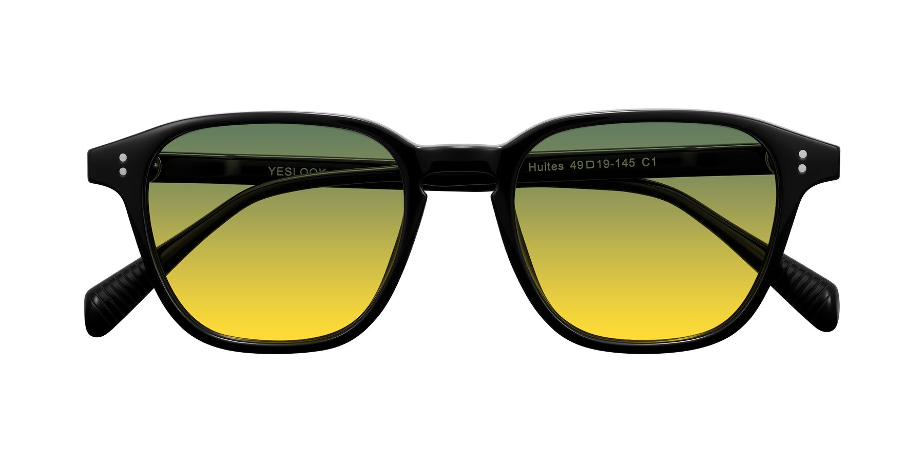 Folded Front of Huites in Black with Green / Yellow Gradient Lenses