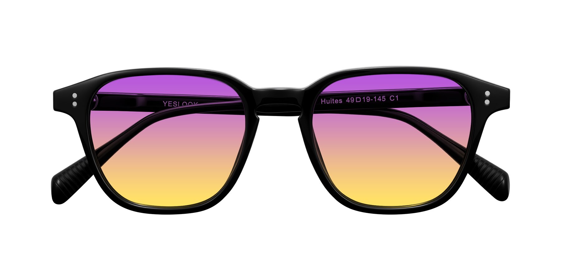 Folded Front of Huites in Black with Purple / Yellow Gradient Lenses