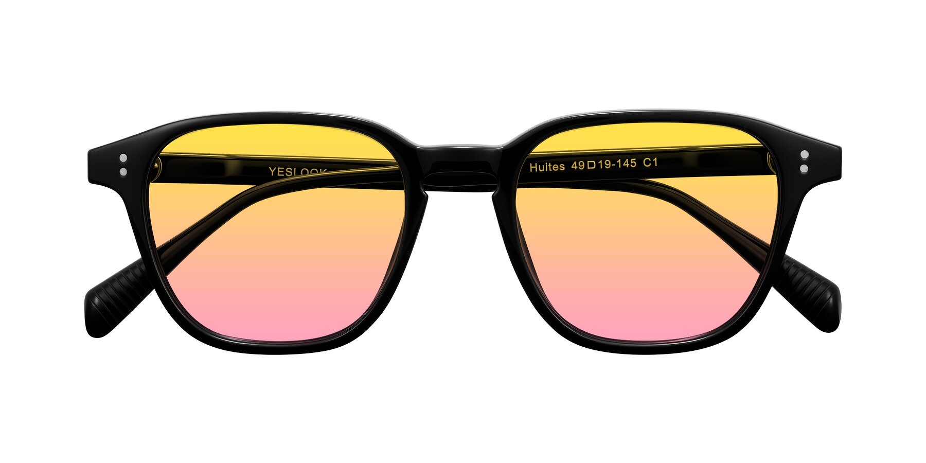 Folded Front of Huites in Black with Yellow / Pink Gradient Lenses
