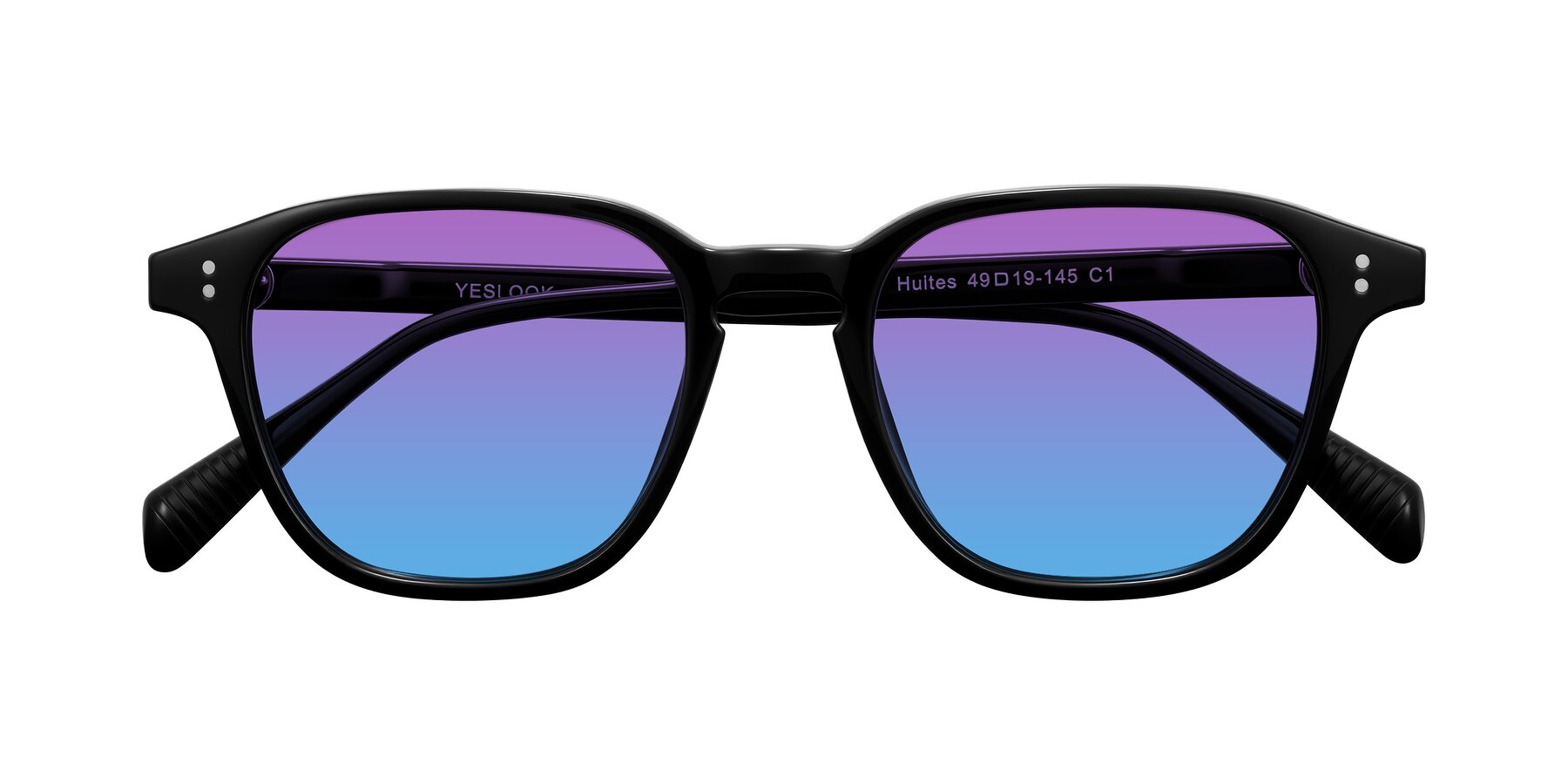 Folded Front of Huites in Black with Purple / Blue Gradient Lenses