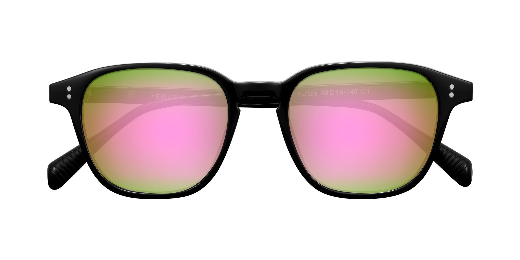 Folded Front of Huites in Black with Pink Mirrored Lenses