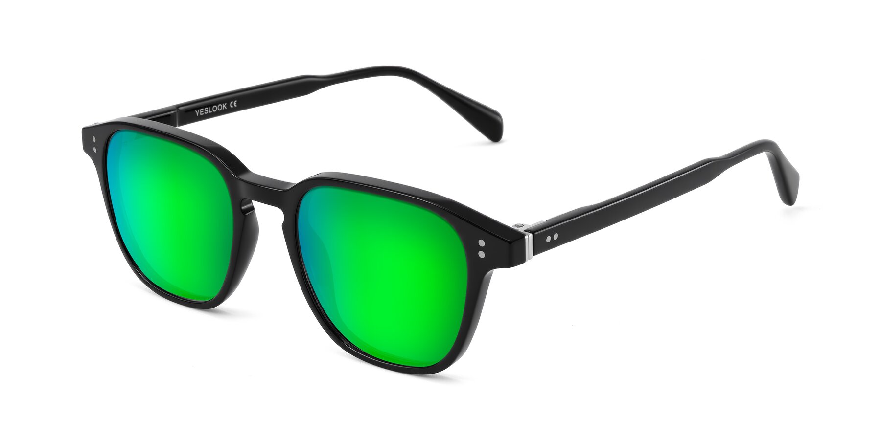 Angle of Huites in Black with Green Mirrored Lenses