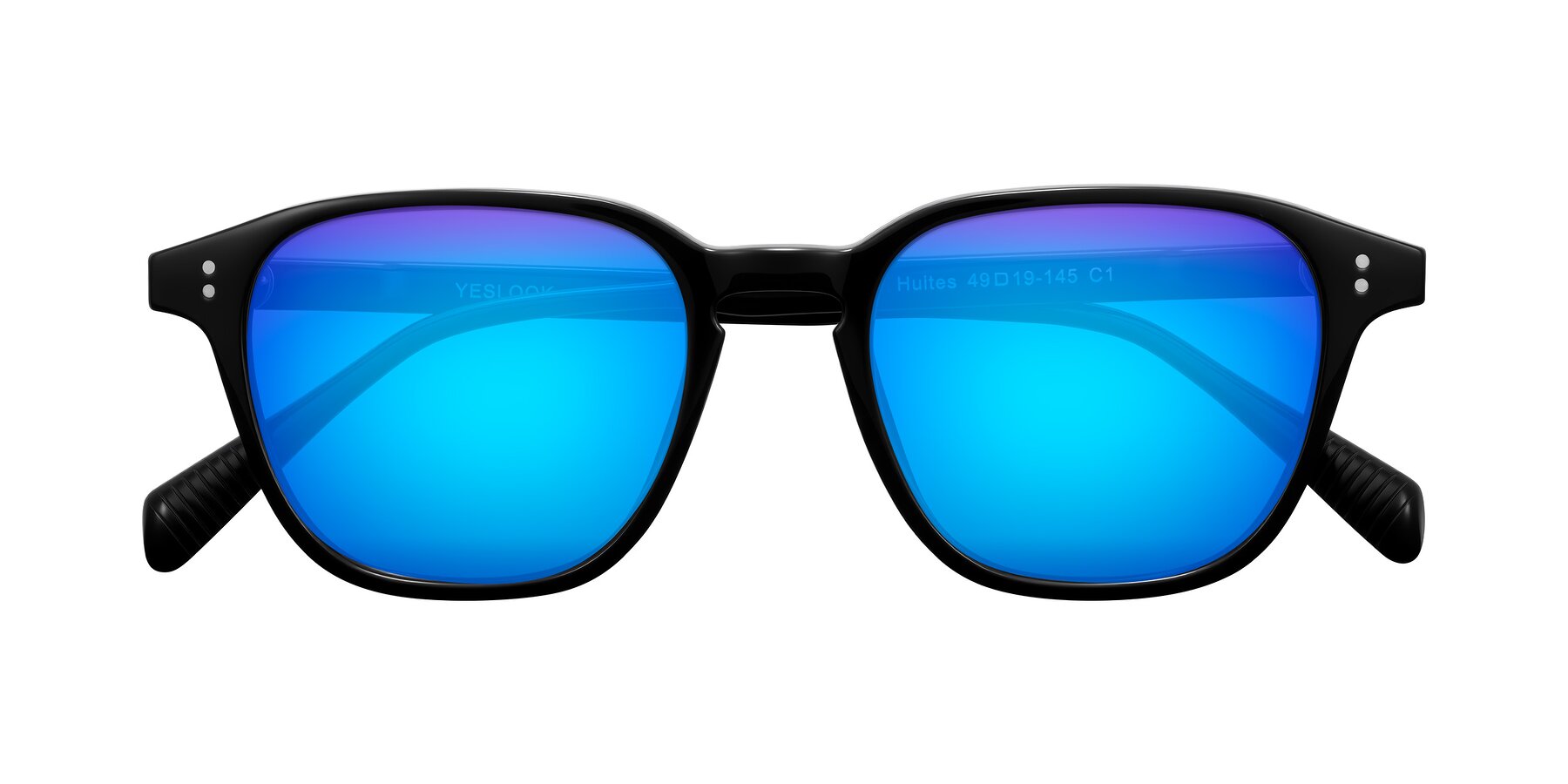 Folded Front of Huites in Black with Blue Mirrored Lenses