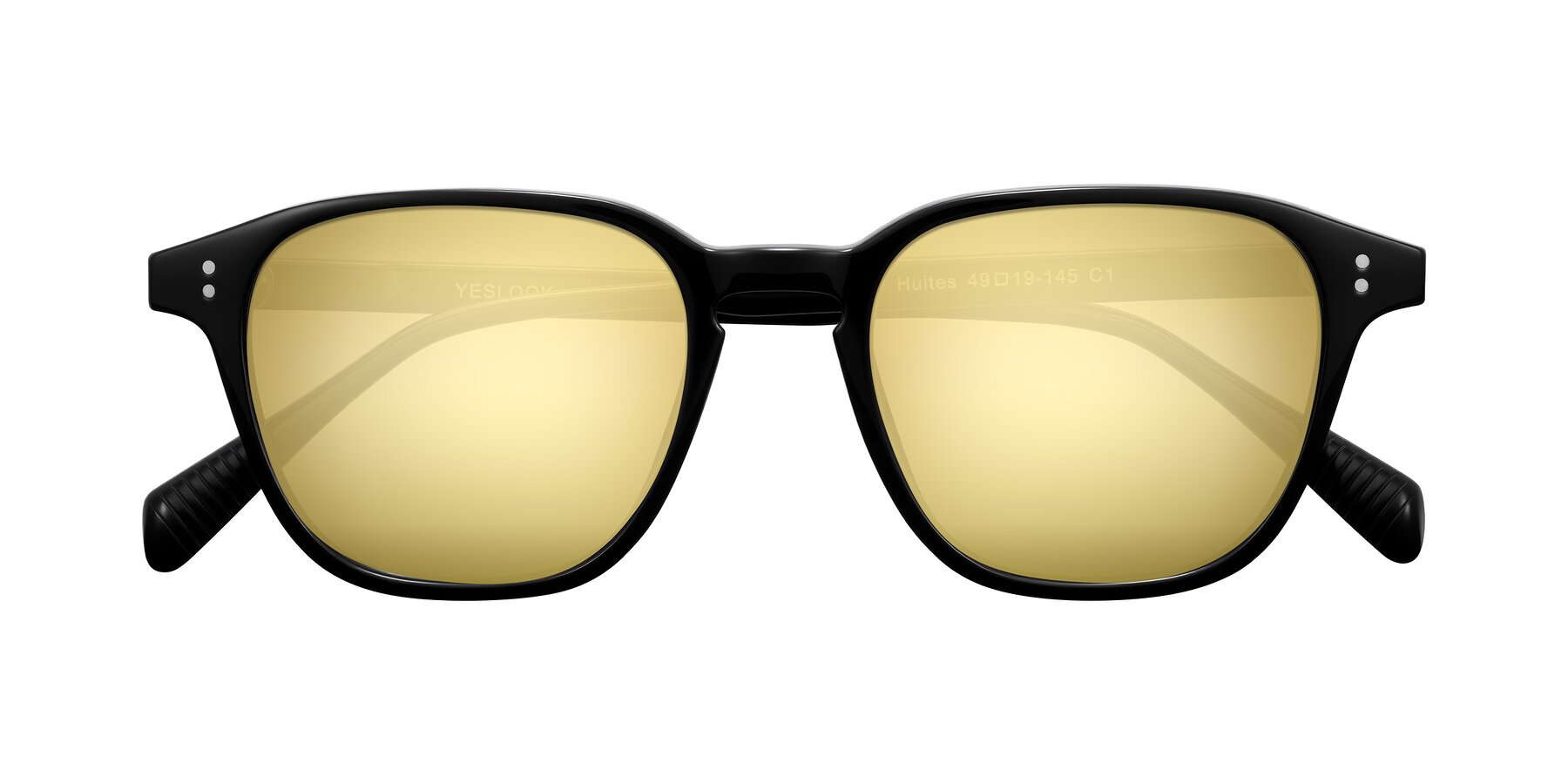 Folded Front of Huites in Black with Gold Mirrored Lenses
