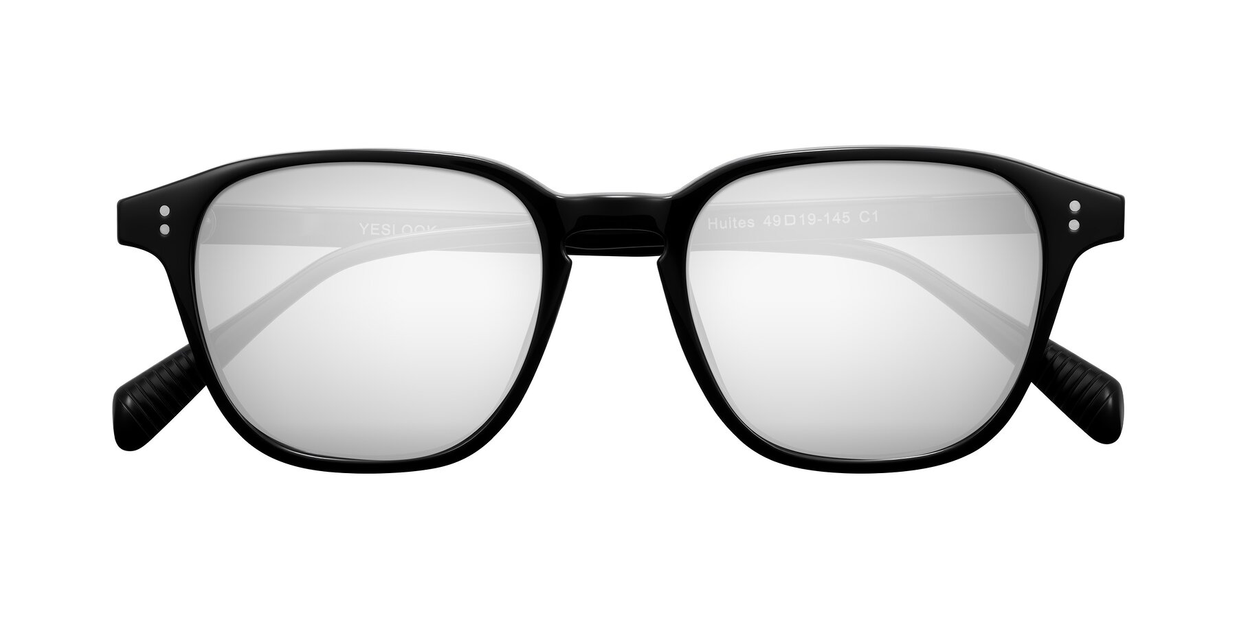 Folded Front of Huites in Black with Silver Mirrored Lenses