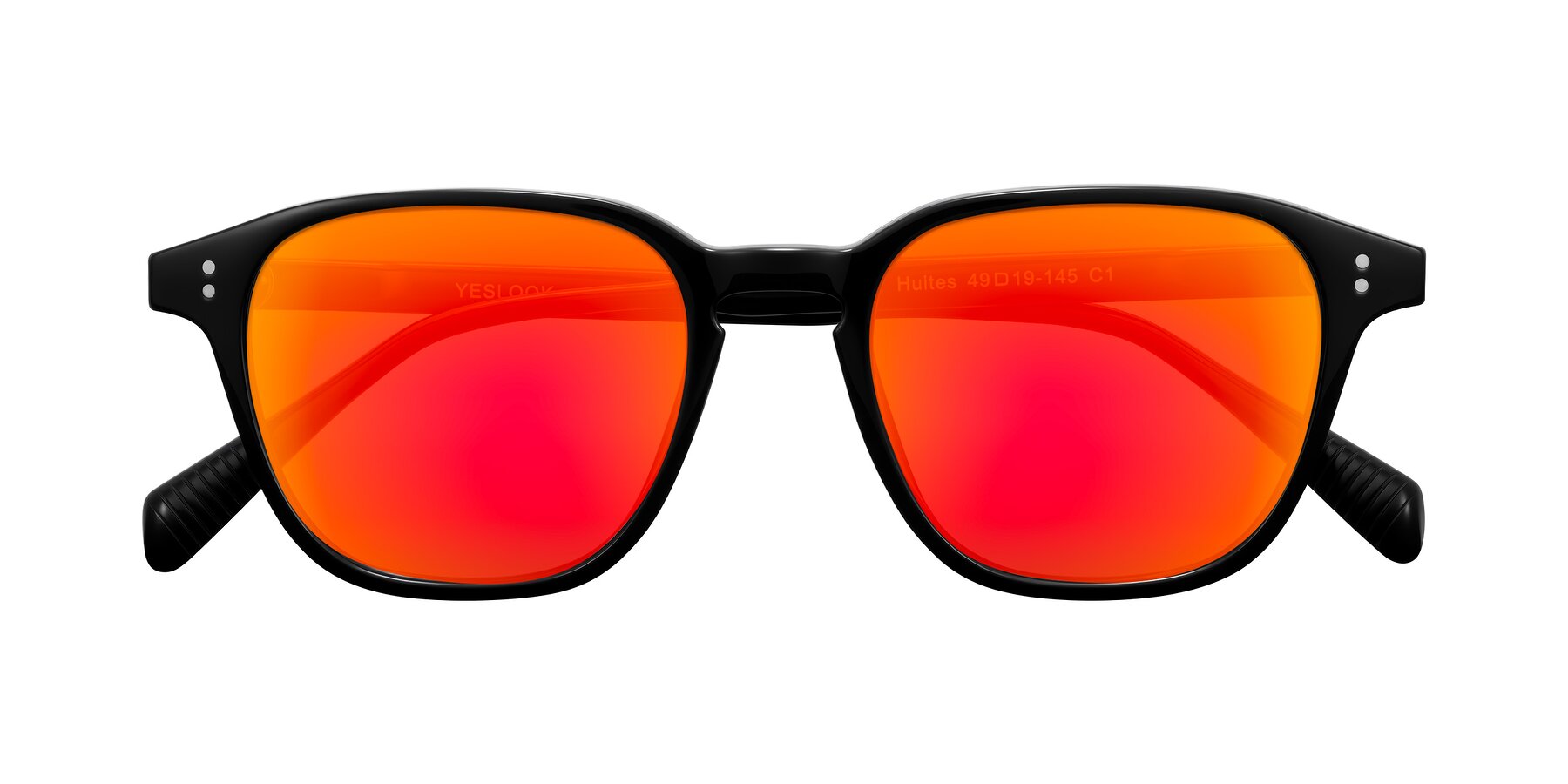 Folded Front of Huites in Black with Red Gold Mirrored Lenses