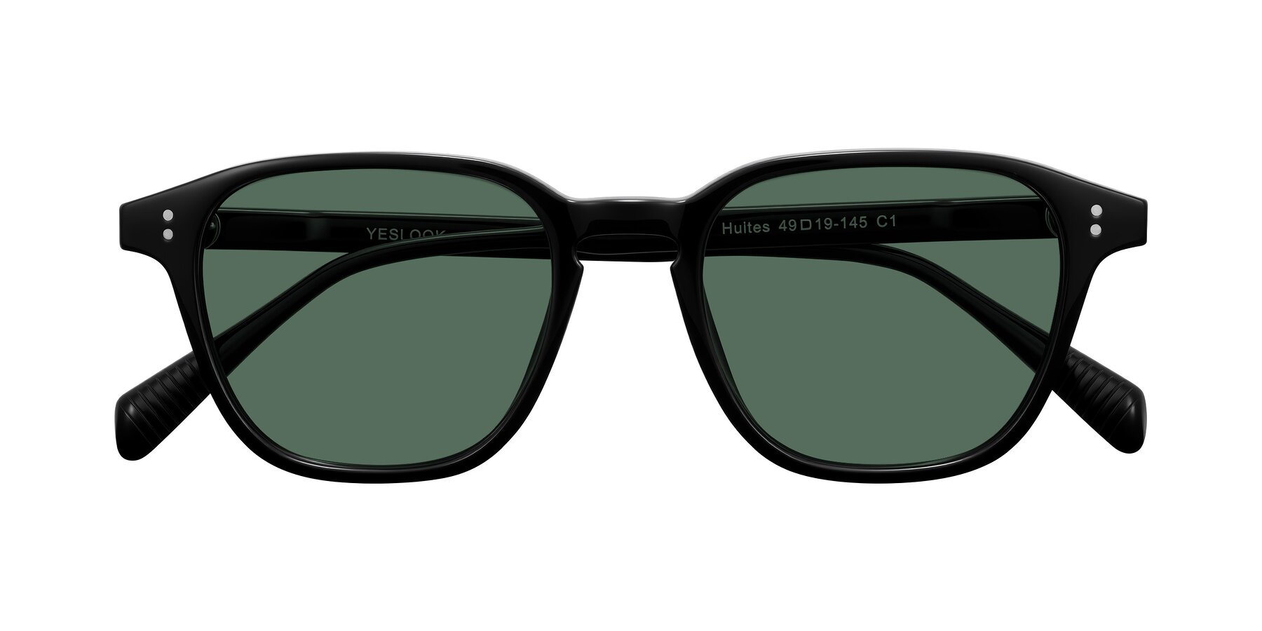 Folded Front of Huites in Black with Green Polarized Lenses