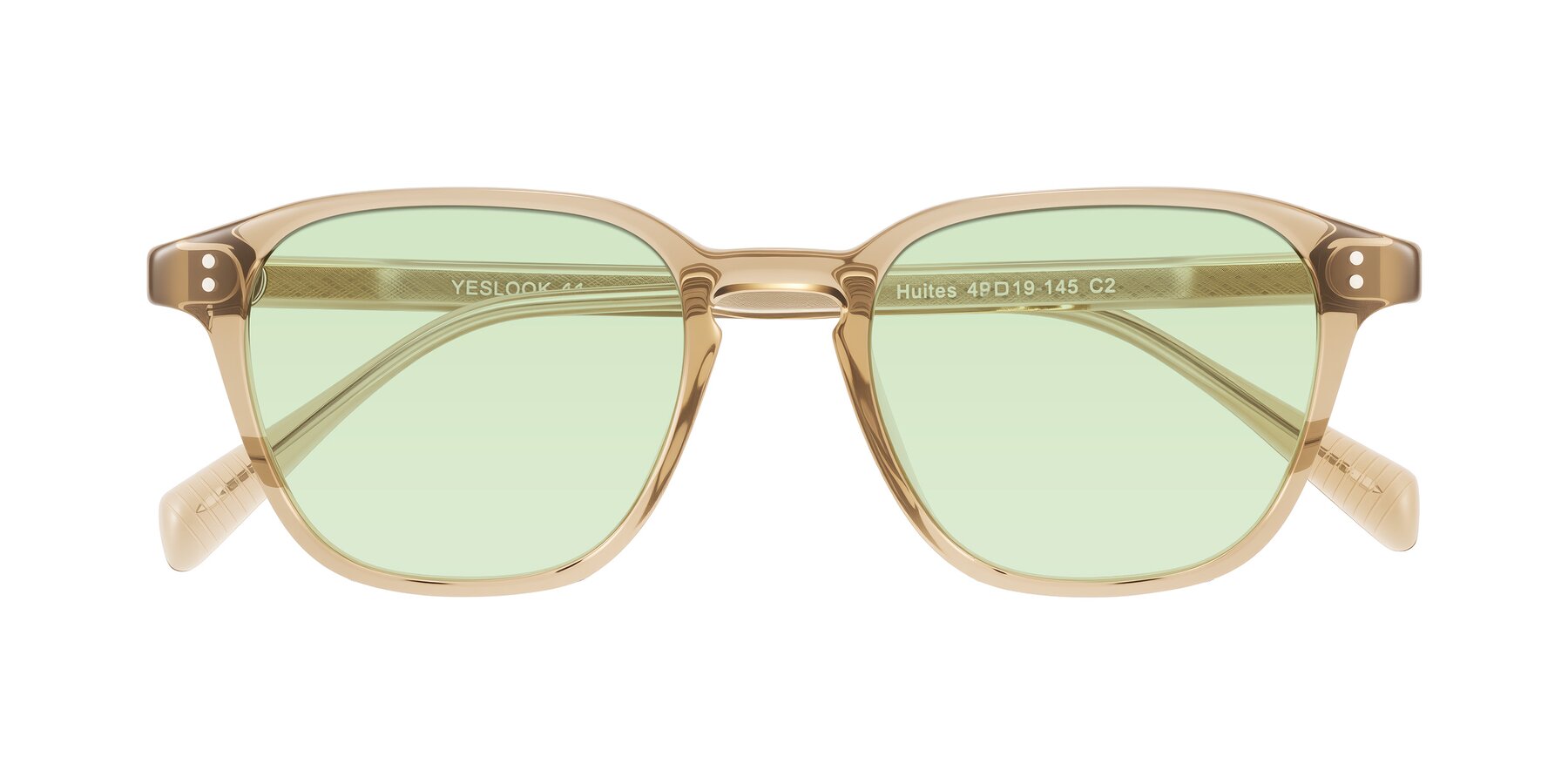 Folded Front of Huites in Champagne with Light Green Tinted Lenses