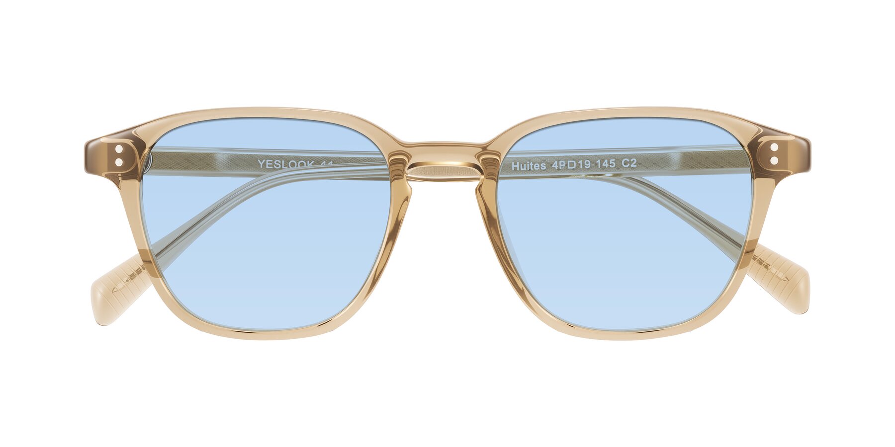 Folded Front of Huites in Champagne with Light Blue Tinted Lenses