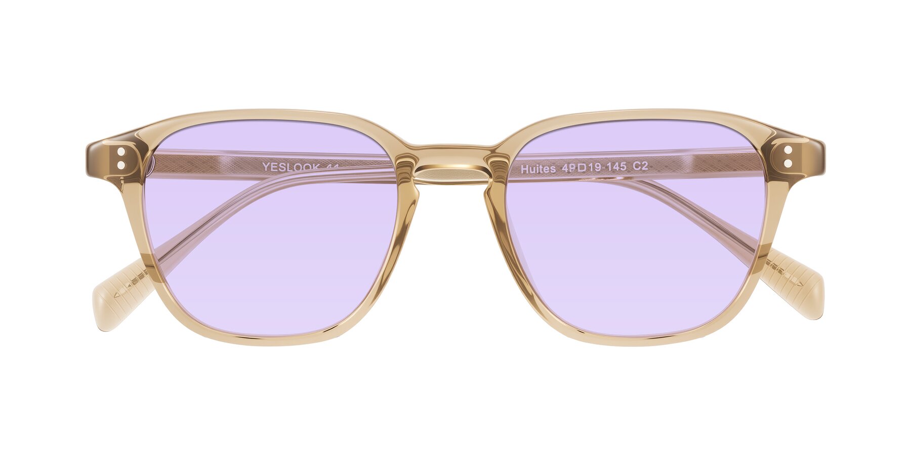 Folded Front of Huites in Champagne with Light Purple Tinted Lenses