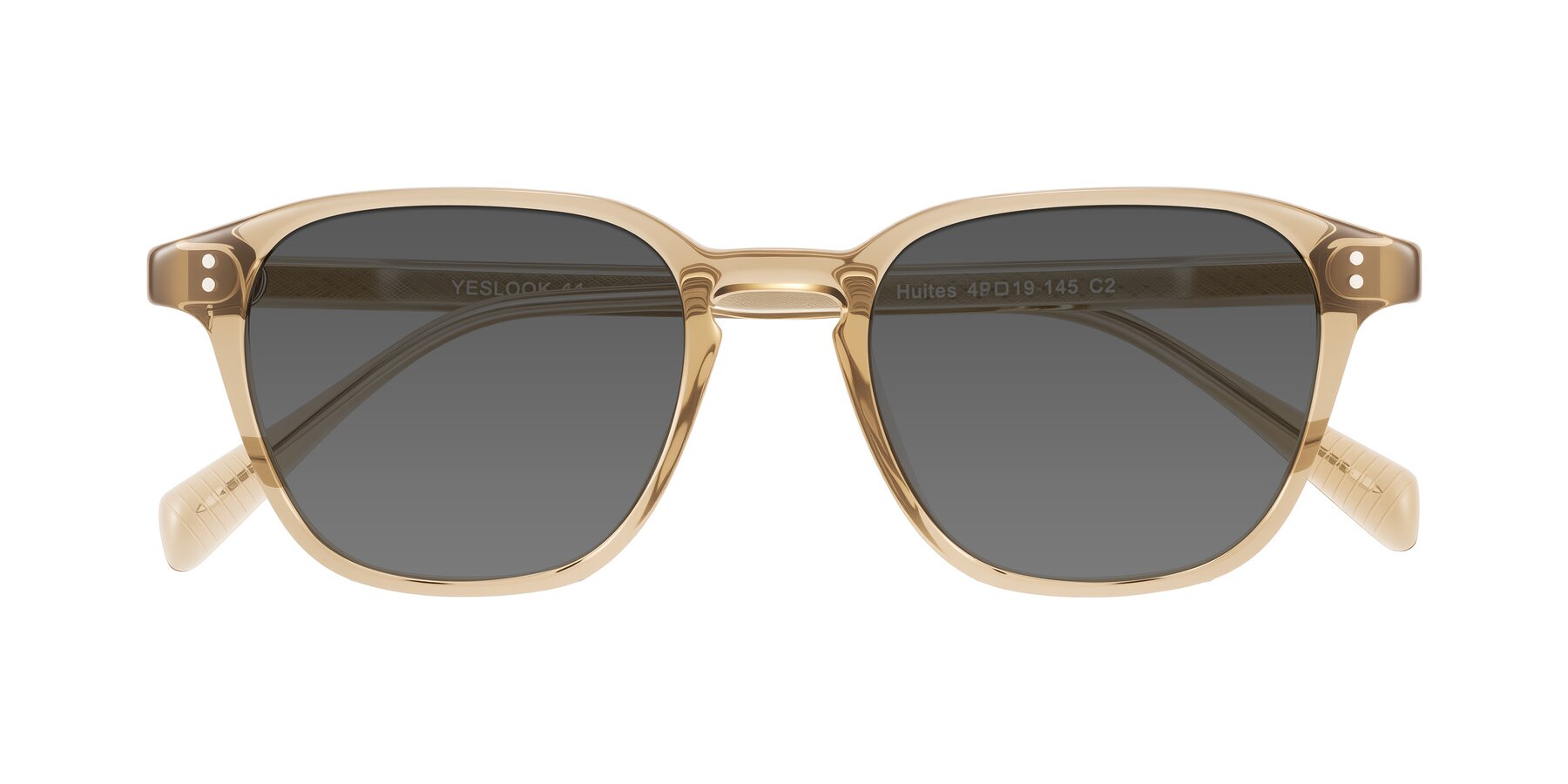 Folded Front of Huites in Champagne with Medium Gray Tinted Lenses